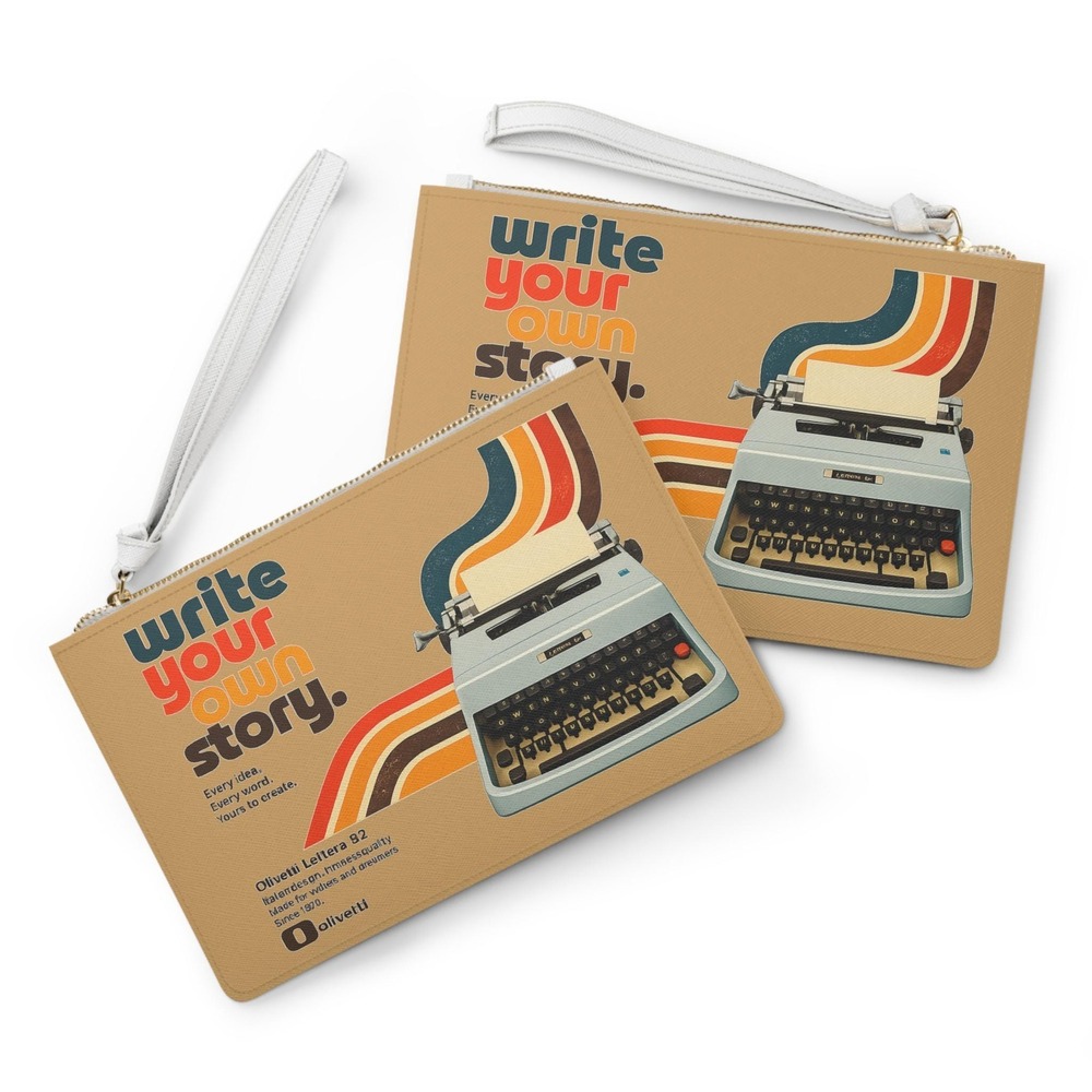 Retro Typewriter 'Write Your Own Story' Clutch Bag | Vintage 70s Rainbow Stripes - Picture 3 of 6